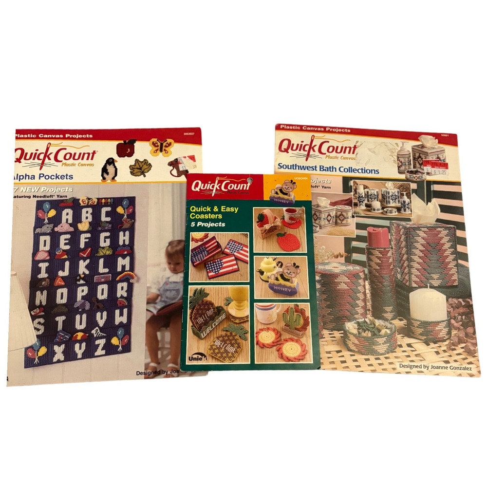3 Quick Count Plastic Canvas Project Books Alpha Pockets Southwest Quick Easy